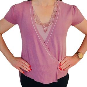 LOFT Lilac Lace Camisole & Wrap Sweater Set